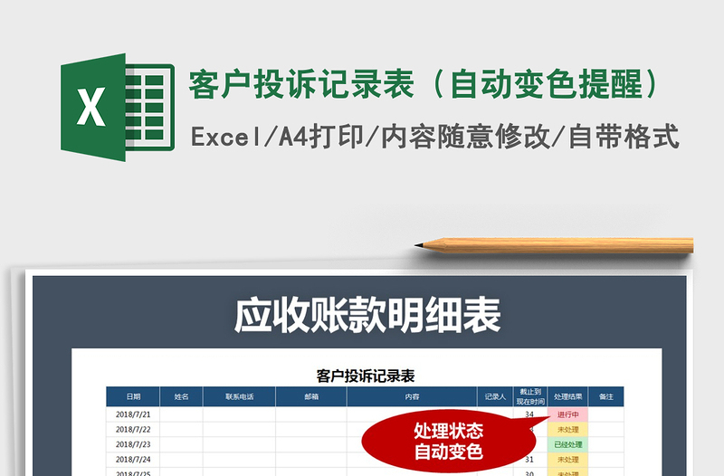 2021年客戶投訴記錄表(自動變色提醒)
