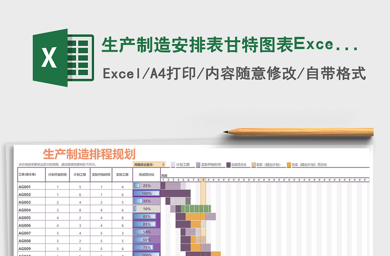 生產(chǎn)制造安排表甘特圖表Excel模板