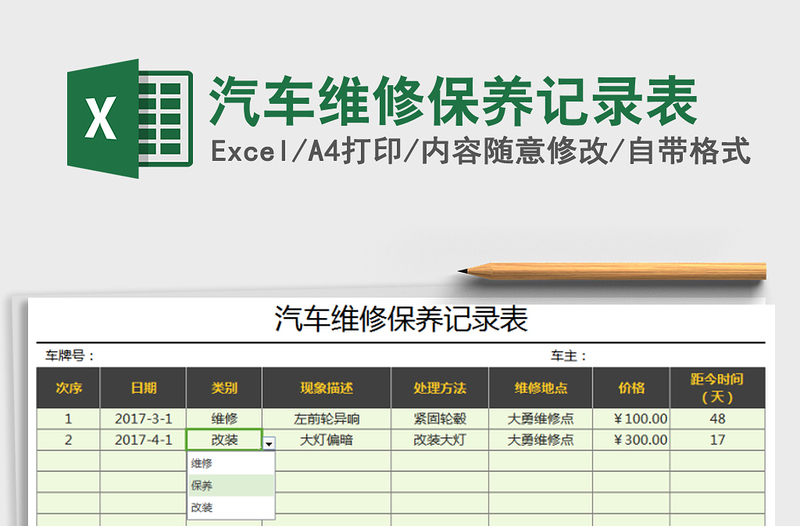 2021年汽车维修保养记录表