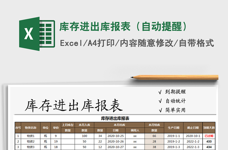 2021年库存进出库报表（自动提醒）