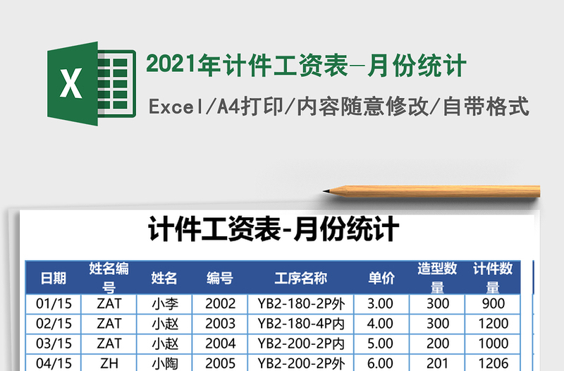 2021年計件工資表-月份統(tǒng)計