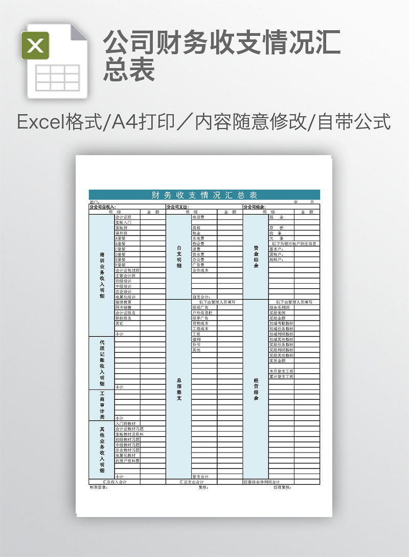 公司财务收支情况汇总表