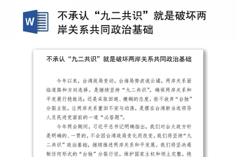 不承認(rèn)“九二共識”就是破壞兩岸關(guān)系共同政治基礎(chǔ)