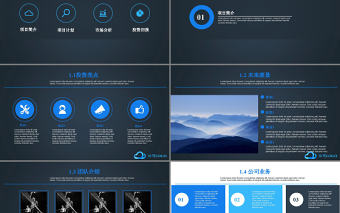 高端簡約實用商業(yè)計劃書藍色背景PPT模板