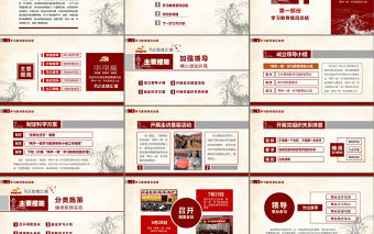 紅色黨政兩學一做工作總結匯報PPT模板