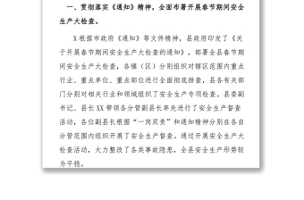 党建工作总结:县人民政府春节期间安全生产大检查情况总结汇报
