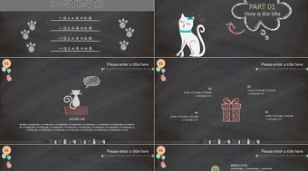 黑板手绘可爱猫咪说课公开课教学课件PPT模板