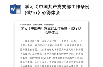 学习《中国共产党支部工作条例(试行)》心得体会