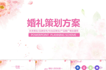 韩式唯美粉色小清新婚礼策划ppt模版