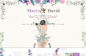 歐式花紋求婚訂婚婚禮結婚紀念PPT模板