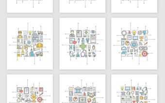 12款矢量時尚手繪線性商務辦公ppt素材