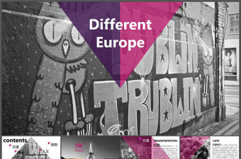 交通美食購物人文歐洲國家旅行介紹時尚扁平化ppt模板