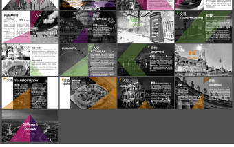 交通美食購物人文歐洲國家旅行介紹時尚扁平化ppt模板