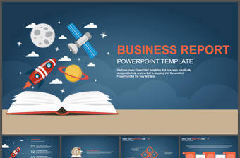 星球衛星小火箭卡通創意科技動感設計商務工作匯報ppt模板