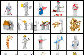 3d人物商務人士會議白色小人施工工地素材