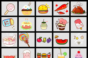 卡通弹幕素材字幕手势吃的食物水果面包
