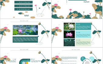 荷花小清新夏天下季度工作總結ppt模板