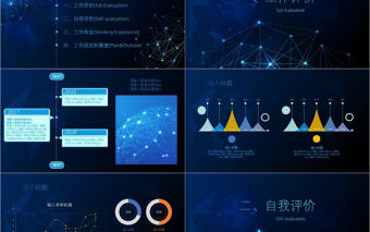 深藍色線條科技感工作總結ppt模板