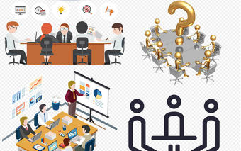 商務一群人開會討論海報素材