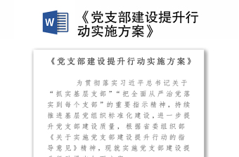 《黨支部建設(shè)提升行動(dòng)實(shí)施方案》