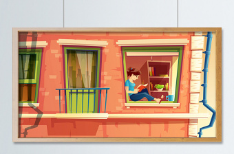 國際掃盲日窗前讀書的女孩矢量插畫 國際掃盲日窗前讀書的女孩矢量插畫