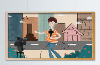 國際新聞工作者日之勤奮女記者小清新插畫