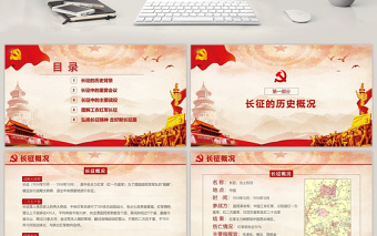 黨政紅色紀(jì)念長(zhǎng)征勝利82周年P(guān)PT模板