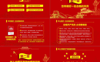 黨政紅色金色做合格共產(chǎn)黨員黨課閃亮簡潔PPT模板