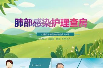 卡通小清新醫療清新肺部感染護理查房圖文ppt模板