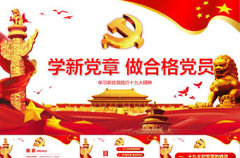 紅色黨建十九大精神學(xué)習(xí)新黨章做合格黨員黨課黨章ppt模板
