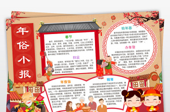 原创2019春节习俗小报新年民俗年俗手抄报猪年大吉电子小报-版权可商用