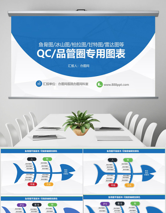 品管圈QC專用圖表-魚骨圖柏拉圖冰山圖甘特圖等PPT模板