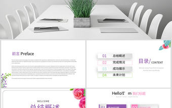 原創粉色小清新工作總結通用PPT動態模板封面含PS