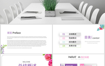 原創(chuàng)粉色小清新工作總結(jié)通用PPT動態(tài)模板封面含PS