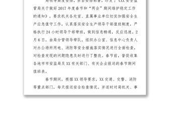 黨建工作總結安監局2017年春節和“兩會”期間維護穩定工作情況總結