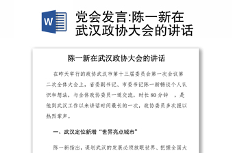 黨會發(fā)言:陳一新在武漢政協(xié)大會的講話