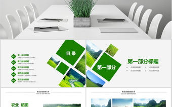 原創綠色農田稻田水稻梯田綠洲農業生產PPT模板-版權可商用