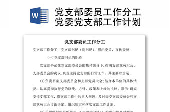 黨支部委員工作分工黨委黨支部工作計(jì)劃