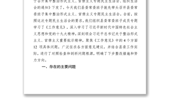 縣委常委班子集中整治形式主義官僚主義專題民主生活會(huì)對(duì)照檢查材料