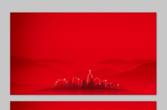 兩張紅色簡潔建筑剪影PPT背景圖片