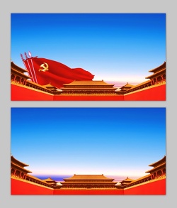 两张古建筑党旗PPT背景图片