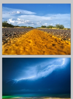蓝天白云 马路 大海 闪电——两张自然风光ppt背景图片