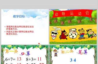  兩位數(shù)加兩位數(shù)進(jìn)位加法一年級(jí)數(shù)學(xué)課件PPT模版