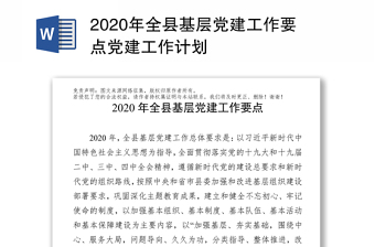 2020年全县基层党建工作要点党建工作计划