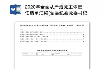 2020年全面從嚴治黨主體責任清單匯編(黨委紀委黨委書記班子成員)(集團公司)