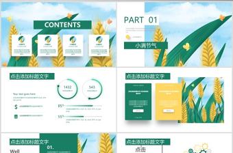 綠色白色簡約清新小滿節氣PPT模板