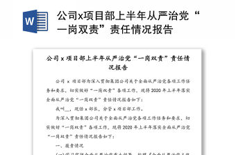 公司x項目部上半年從嚴治黨“一崗雙責”責任情況報告