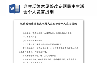 2022巡察反馈问题整改专题民主生活会谈心谈话提纲