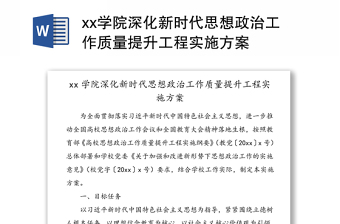 xx学院深化新时代思想政治工作质量提升工程实施方案