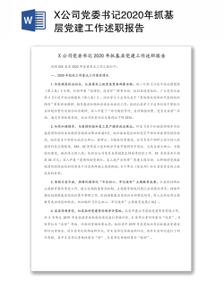 X公司党委书记2020年抓基层党建工作述职报告